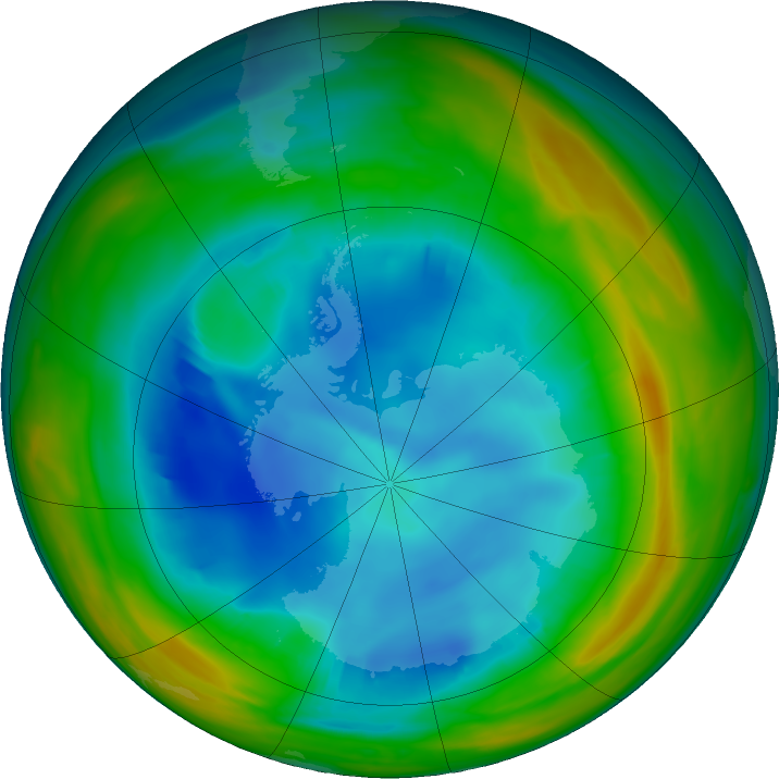Antarctic ozone map for 04 August 2019